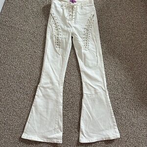 Edikted White Lace-Up Front Flared Pants